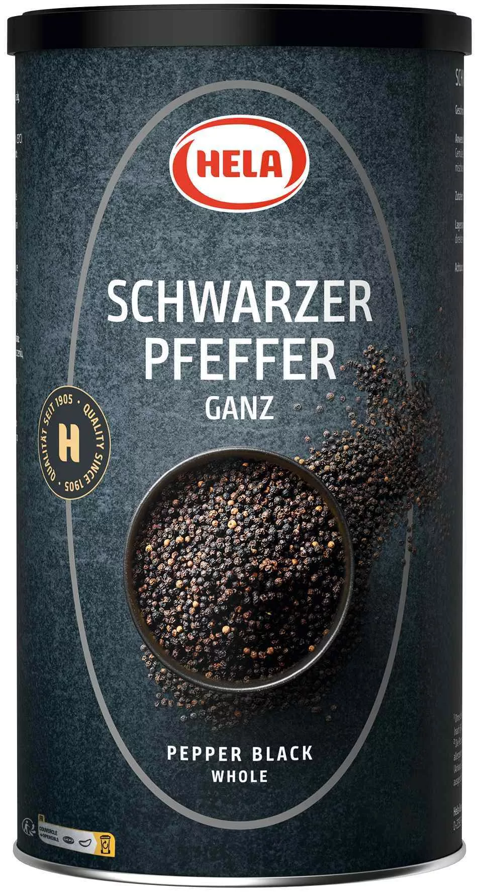 Hela Pfeffer schwarz ganz, 700 g Großgastro-Dose