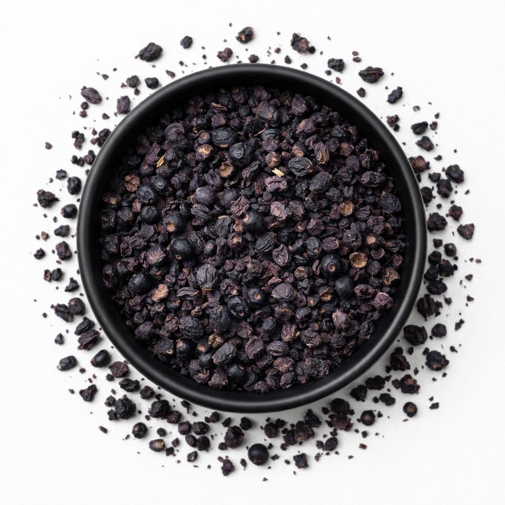 Wacholderbeeren gebrochen gerissen